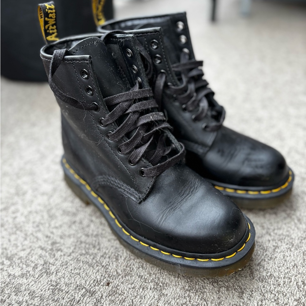Dr. Martens Black Combat Boots with Yellow Stitching